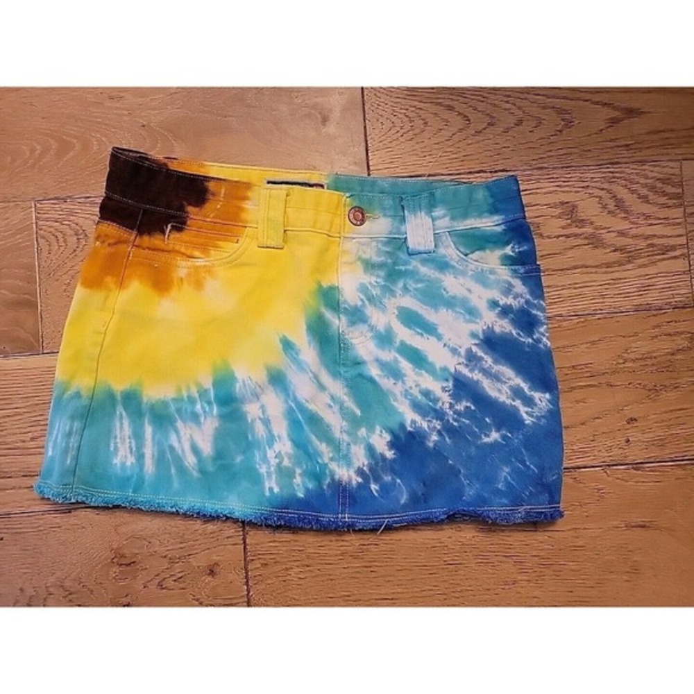 Custom  Y2K Tie Dye Sunflower Skirt Denim Old Navy Womens‎ Size 8